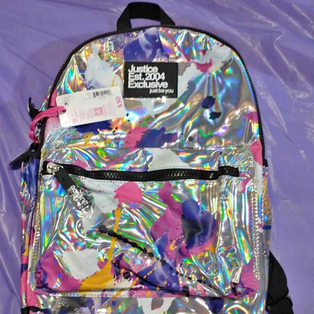 Justice backpack O/S multicolor shiny Silver multi pocket
